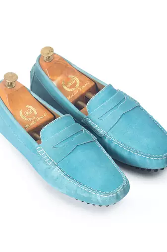 Blue solid leather loafers
