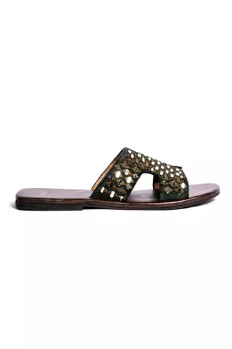 Green woven flats
