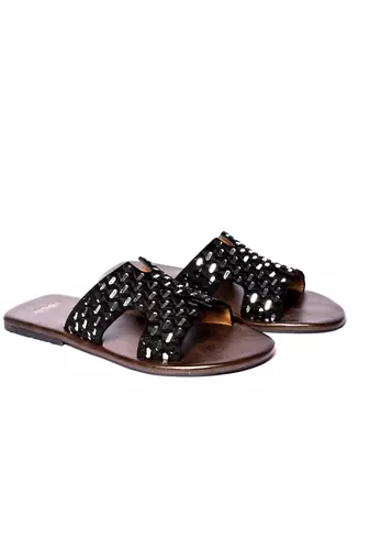 Black woven flats