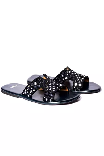 Black woven flats