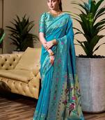 Sky blue floral butti silk blend zari weaving paithani saree