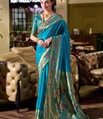 Sky blue peacock butti silk blend zari weaving paithani saree