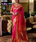 Red peacock butti silk blend zari weaving paithani saree