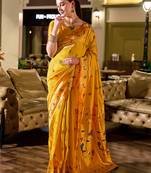 Golden yellow peacock butti silk blend zari weaving paithani saree