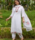 white viscose embroidered suit 