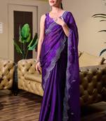 Violet butti embroidery work shimmer chiffon bollywood saree