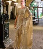Ivory butti embroidery work shimmer chiffon bollywood saree