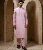 Pink plain cotton silk kurta pajama