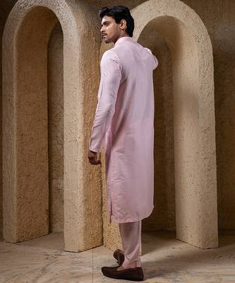 Pink plain cotton silk kurta pajama 2