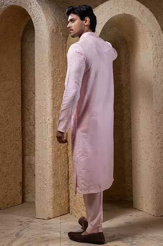 Pink plain cotton silk kurta pajama