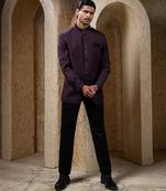 Wine plain cotton bandhgala suit