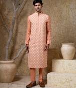 Orange embroidered cotton silk kurta pajama