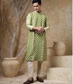 Green embroidered viscose kurta pajama