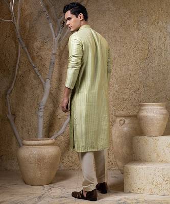 Green embroidered viscose kurta pajama 2