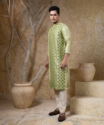 Green embroidered viscose kurta pajama 3