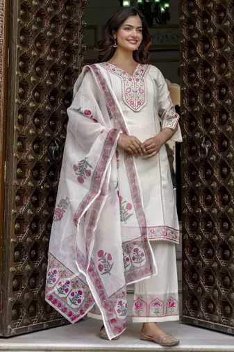 Trendmalls Trendmalls Cotton Embroidery Kurta Pant with Dupatta Salwar Suit Set