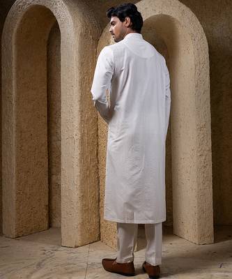 White plain cotton silk kurta pajama 3