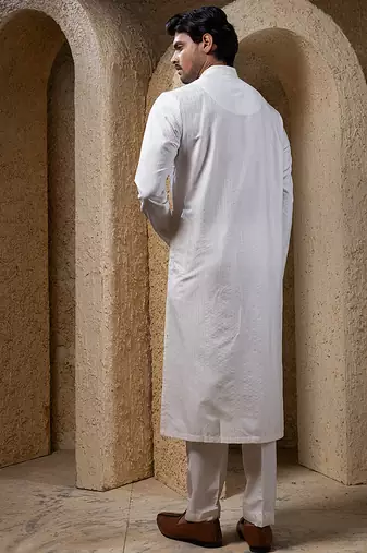 White plain cotton silk kurta pajama