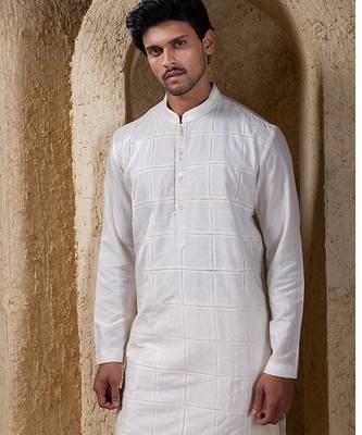 White plain cotton silk kurta pajama 4