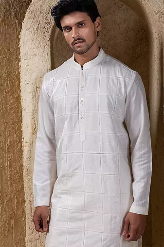White plain cotton silk kurta pajama