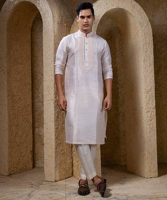 White plain silk kurta pajama 1