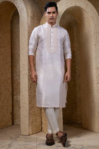 White plain silk kurta pajama