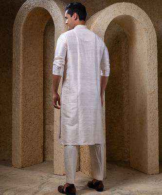 White plain silk kurta pajama 2