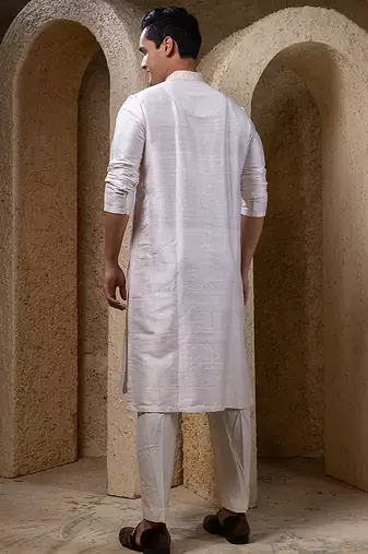 White plain silk kurta pajama