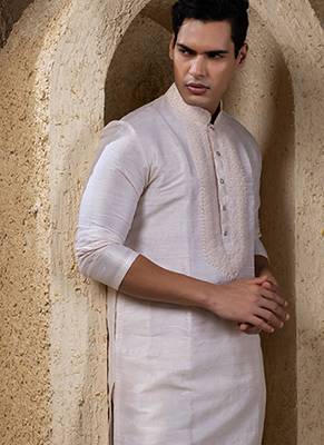 White plain silk kurta pajama 3