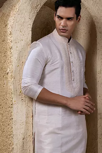 White plain silk kurta pajama