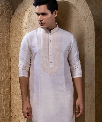 White plain silk kurta pajama 4