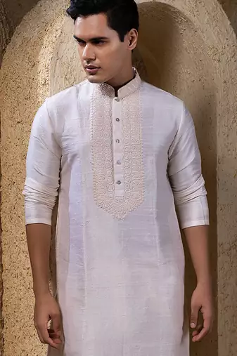 White plain silk kurta pajama