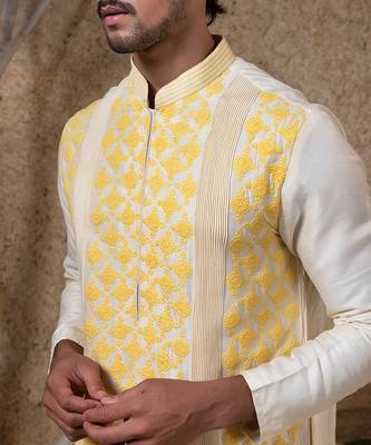 Yellow embroidered viscose kurta pajama 2