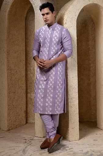 Purple embroidered cotton silk kurta pajama