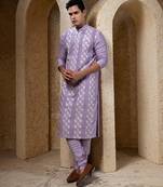 Purple embroidered cotton silk kurta pajama