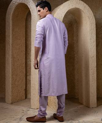 Purple embroidered cotton silk kurta pajama 2
