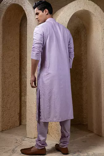 Purple embroidered cotton silk kurta pajama