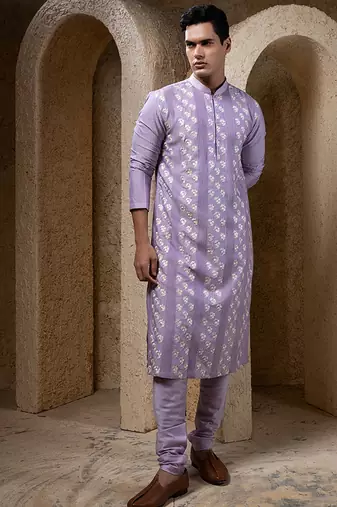 Purple embroidered cotton silk kurta pajama