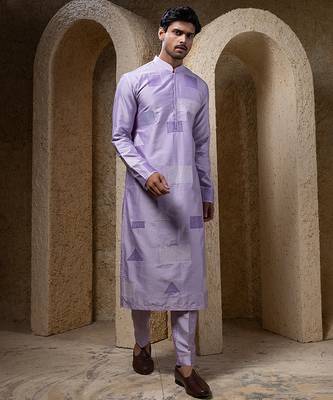 Purple plain cotton silk kurta pajama 1