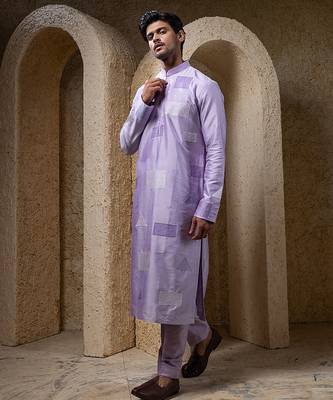 Purple plain cotton silk kurta pajama 2