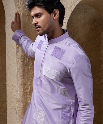 Purple plain cotton silk kurta pajama 3