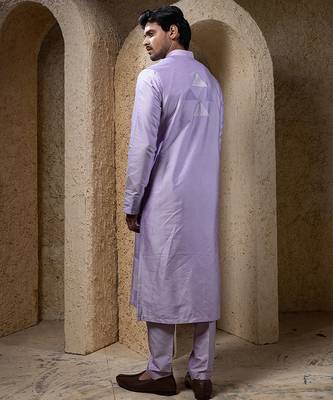 Purple plain cotton silk kurta pajama 4