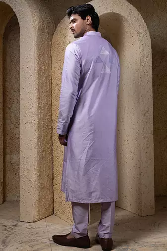 Purple plain cotton silk kurta pajama