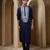 Navy blue embroidered cotton silk kurta pajama