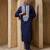 Navy blue embroidered cotton silk kurta pajama