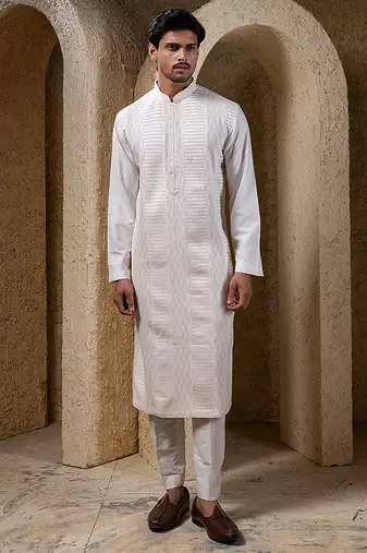 White plain cotton silk kurta pajama
