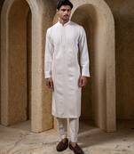 White plain cotton silk kurta pajama