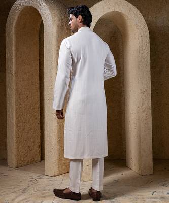 White plain cotton silk kurta pajama 4