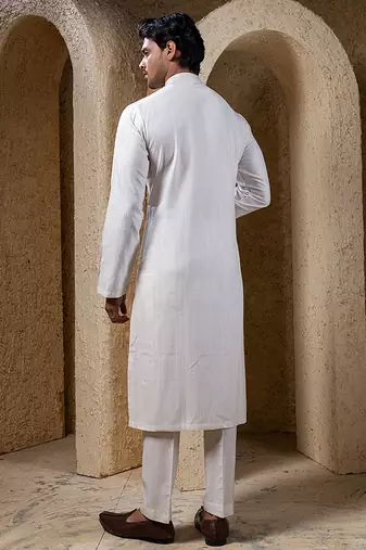 White plain cotton silk kurta pajama