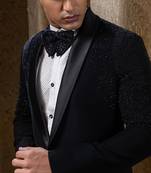 Black embroidered cotton tuxedo